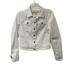 Stylus Women Jacket Denim Jean White Button Down Pockets Size MT
